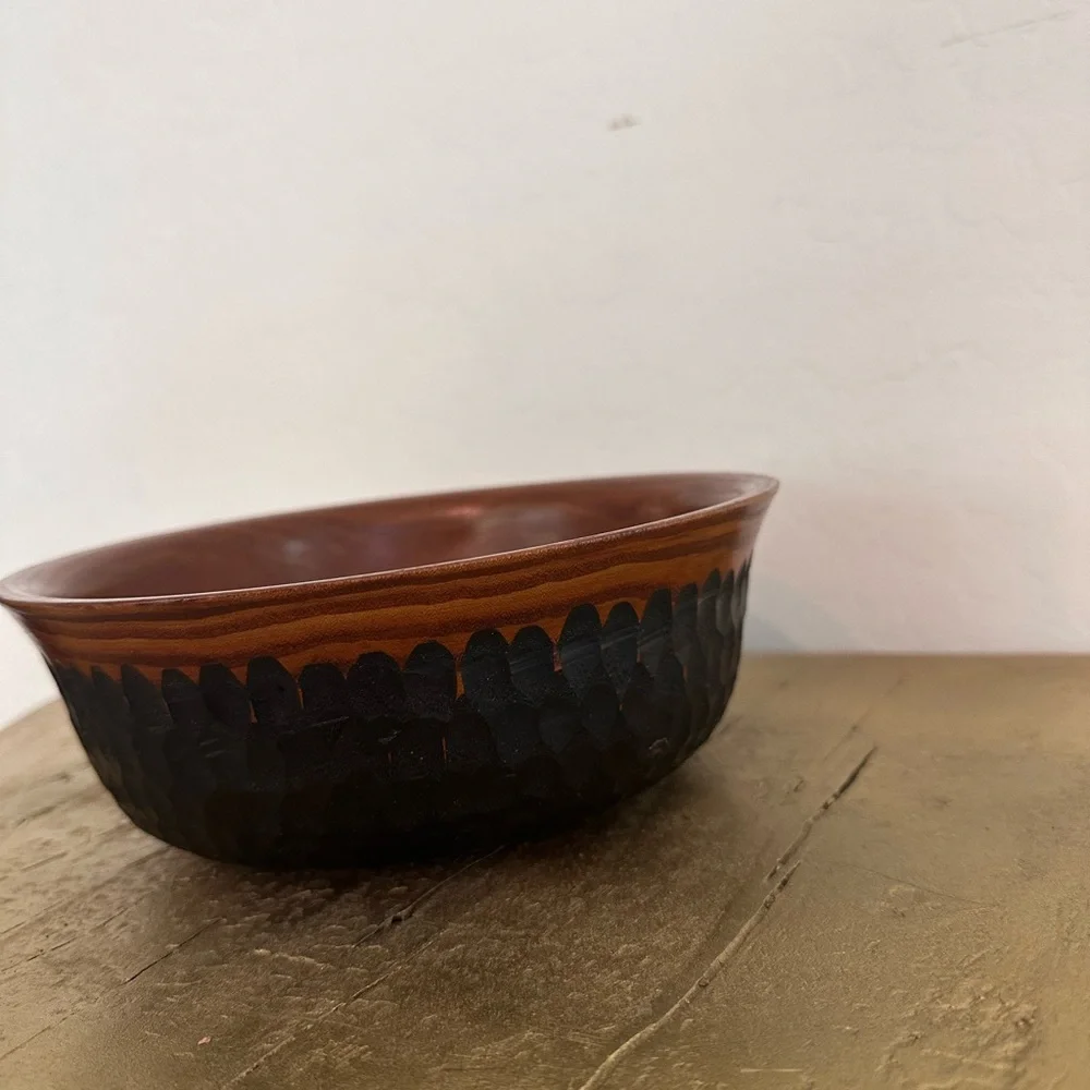 Vintage grooved black walnut wood bowl